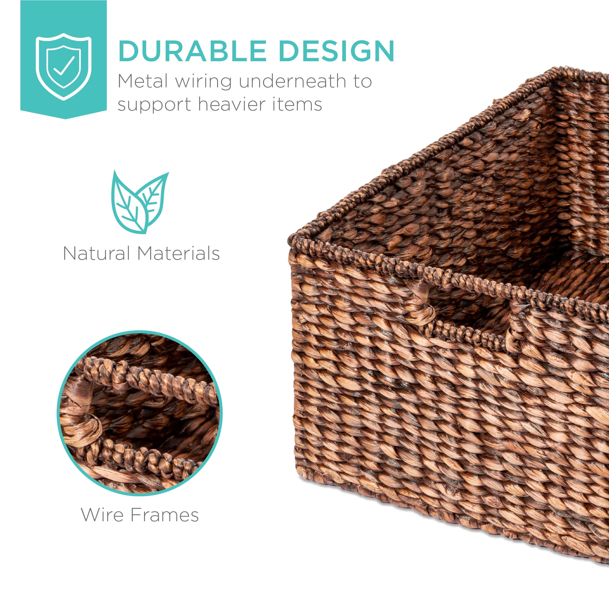 Best Choice Products Set Of 3 X-Large Multipurpose Hyacinth Storage Baskets, Handwoven Rectangular Organizer Tote - Brown