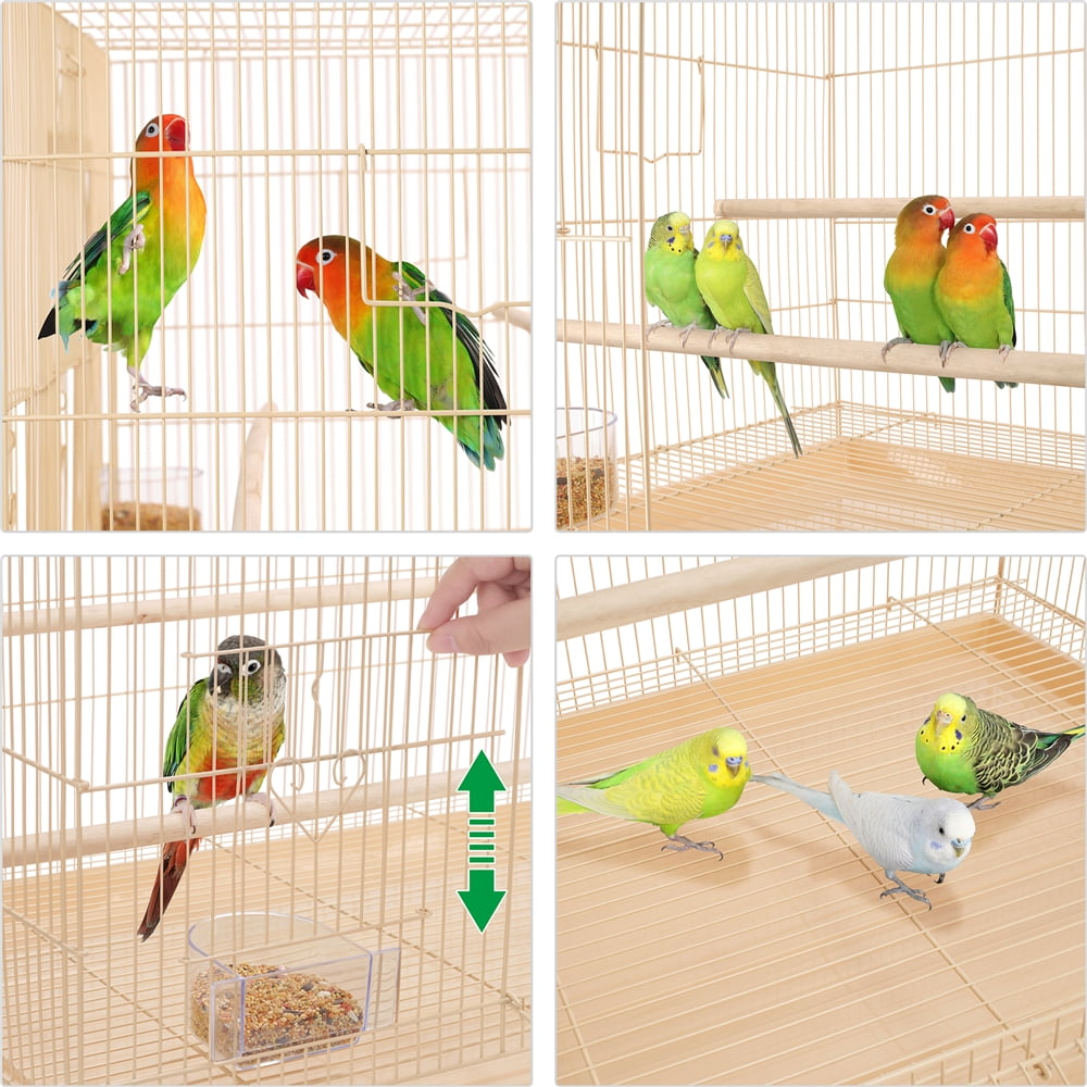 Alden Design 30" Bird Cage with Slide-Out Tray and Wood Perches, Almond