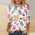 thumbnail image 2 of successthop Easter Clothes Women Bunny Casual 3/4 Sleeve Beach T Shirt Crewneck Top Loose Summer Vacation Clothes L, 2 of 5