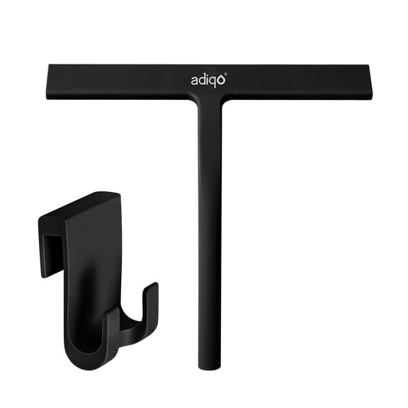 Adiqo 9" Silicone Shower Squeegee for Bathroom, Shower Doors, Mirrors - 100% Streak Free, Matte Black