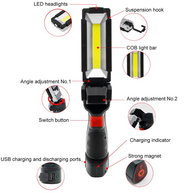 Lámpara de inspección COB 5 modos Luz de trabajo LED para mantenimiento de emergencia de automóviles JShteea Para estrenar