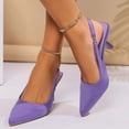 thumbnail image 6 of Tao Tao Low Kitten Heels Women's Slingback Dressy Pumps Pointed Closed Toe Ankle Strap Elegant Wedding Pumps Formal Comfortable Shoes Purple 41, 6 of 6
