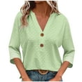 thumbnail image 3 of Horkkom 3/4 Length Sleeve Womens Tops V Neck Pullover Button Down Shirts Fall Casual Solid Color Blouses S, 3 of 7