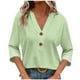 thumbnail image 3 of Top de encaje color crema,Camiseta informal de mujer con cuello en V y manga 3/4, blusa de poliéster, corte suave y cómodo, para uso diario, sopatenor, 3 of 9