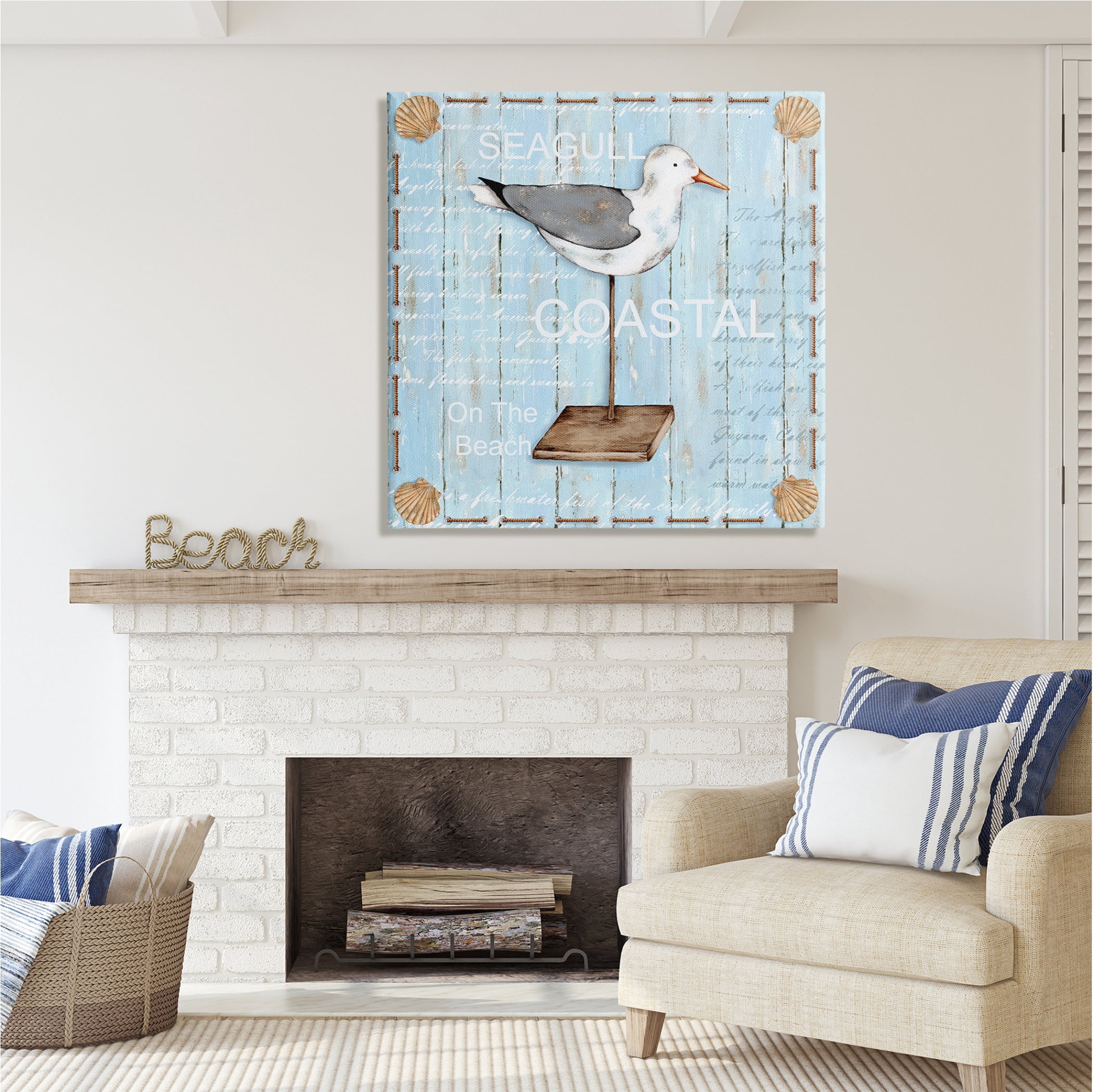 Stupell Industries Rustic Blue Seagull Animals & Insects Painting Gallery Wrapped Canvas Print Wall Art, 36 x 36