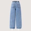 thumbnail image 5 of Kids Girls Wide Leg Jeans Elastic Waist Soft Denim Loose Fit Cherry Embroidered Pants for School Party Daily Wear Cute Trousers, 5T-15Y, 5 of 6
