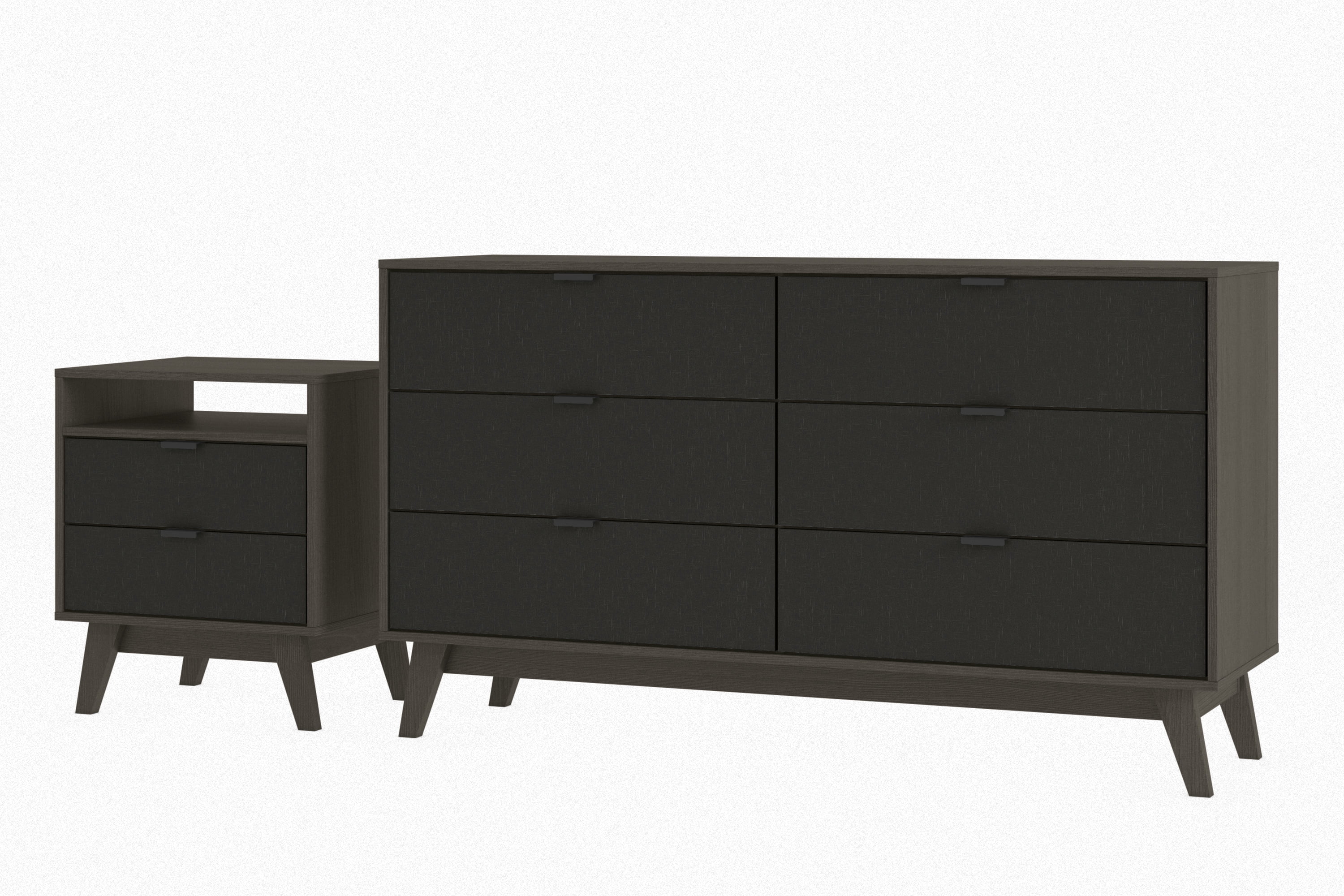 Kappesberg New Hanford 2-Piece Bedroom Set, 6-Drawer Dresser & One 2-Drawer Nightstand, Brown/Black - for Adults and Teens