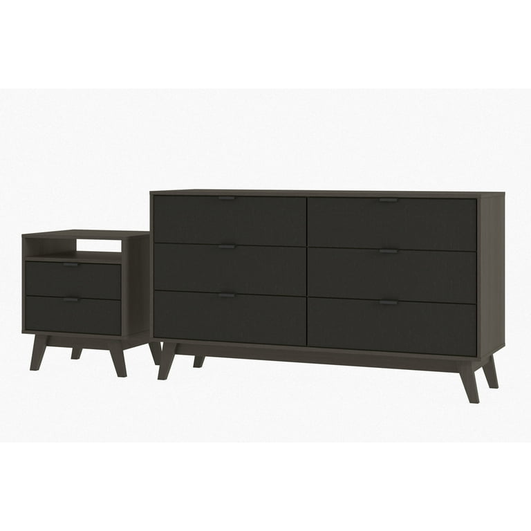 Free Shipping! Kappesberg Modern Bedroom Set, 6-Drawer Dresser & 2-Drawer  Nightstand, Brown/Black - Walmart.com