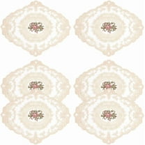 6pcs 8.43 Inch Beige Retro Lace Placemats 10.47 Inch Oval Embroidered Table Mats Lace Doily