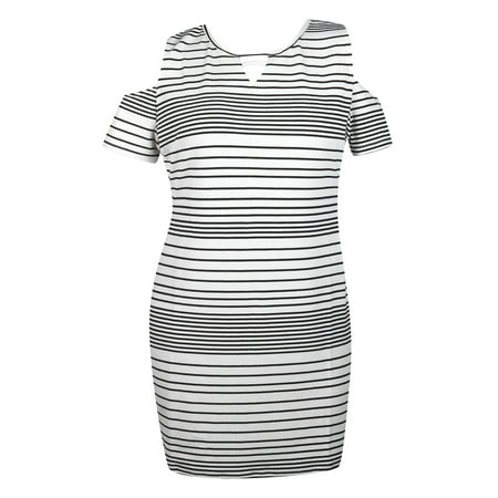 Women's Plus Stripe Cold Shoulder Cut Out Dress