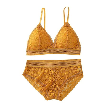 

Wuffmeow Women Wireless Thin Cotton Bra Sexy Lace Beauty Back Suit Underwear Two-piece Set