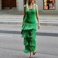 thumbnail image 2 of Long Sundress Fringe Dress for Women Maxi Bodycon Dress, Slim Fitting Knit Tiered Layered Tassel Sleeveless Party Maxi Dresses Green M, 2 of 8