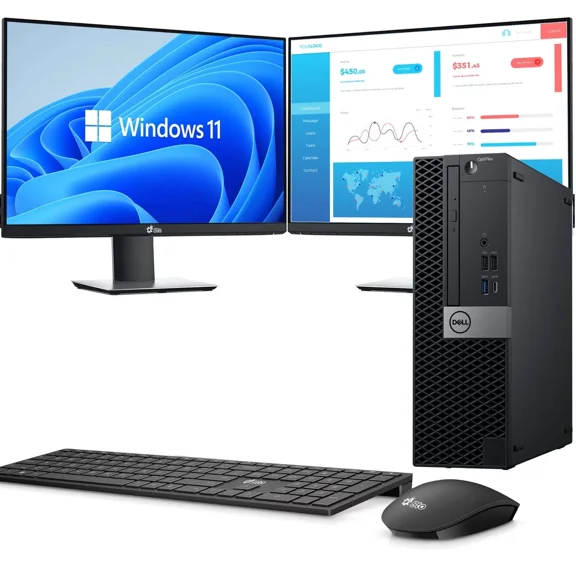 Restored Dell Desktop Computer OptiPlex 5070 PC Intel i5-9500 6-Core Processor, 16GB DDR4 Ram, 512GB SSD, Dual 2 x 22" LED Monitors, Built-in WiFi, Wireless KB & Mouse, Windows 11 Pro (Refurbished)