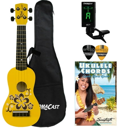 Rise by Sawtooth Morning Sun Beginner’s Ukulele with Case, Clip on Tuner, Lesson-Chord Guide, and Picks