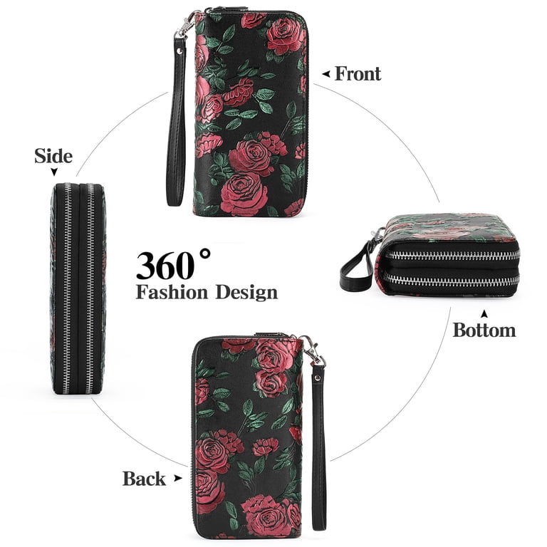 GOIACII Women's Large Floral Leather Wallet With Wristlet photo 6