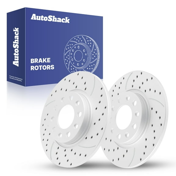 AutoShack Rear Solid Drilled & Slotted Coated Brake Rotors Silver Matte Finish 2-PC Set Replacement for 2014-2021 Jeep Cherokee 2015-2017 Chrysler 200 TurboGuard 10.94" (278 mm)