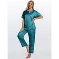 thumbnail image 5 of DAKIMOE Womens Silk Satin Pajama Sets Short Sleeve Pjs V Neck Pajamas for Women with Long Pant S to XL, 5 of 8