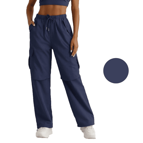 DuoJiaJ Womens Wide Leg Pants, High Waist Stretch Sporty Casual Trousers Blue L