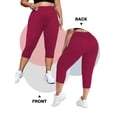 thumbnail image 5 of FlorCurve Plus Size Capri Leggings for Women with Pockets High-Waist Tummy Control Yoga Pants Stretch Workout Leggings, Burgundy 4XL, 5 of 6