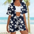 thumbnail image 4 of Womens Sets 2 Piece Beach Vacation Clothes for Women Women's Fashionable Loose Daily Casual Floral Printed Casual Cardigan Short Sleeved Top Pants Pocket Shorts Sets, 4 of 6
