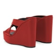 thumbnail image 4 of FSJ Women Wide Cross Strap Wedge High Heeled Mules Open Square Toe Platform Slide Sandals Sexy Cocktail Party Summer Slippers Size 6.5 Red, 4 of 5