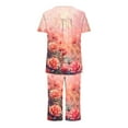 thumbnail image 4 of CLOISE Womens Sleepwear Sets 2-Piece Comfortable Short Sleeve Sleepwear Shirts and Soft Capri Pants with Pockets Sleep Sets Casual Button Plisse Floral Graphic Trendy Loungewear, 4 of 5