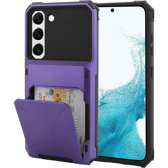 Wallet Case for Samsung Galaxy S23 Plus Case with 4-Card Credit Card Holder Slot Shockproof Cover Hybrid Heavy Duty Protection Armor Phone-Purple