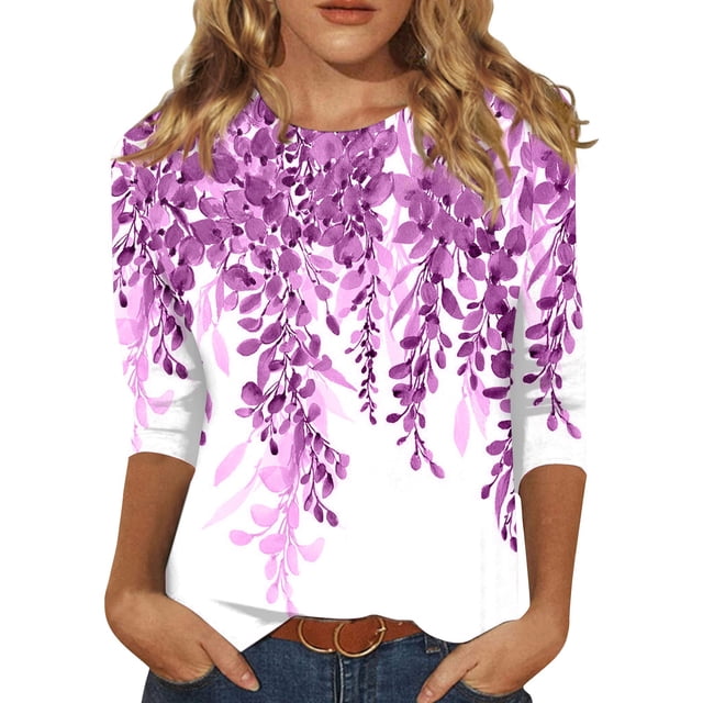 camisas de manga 3/4 para mujer camisetas gráficas con estampado lindo blusas casuales tallas grandes tops básicos jersey rosa intenso / m