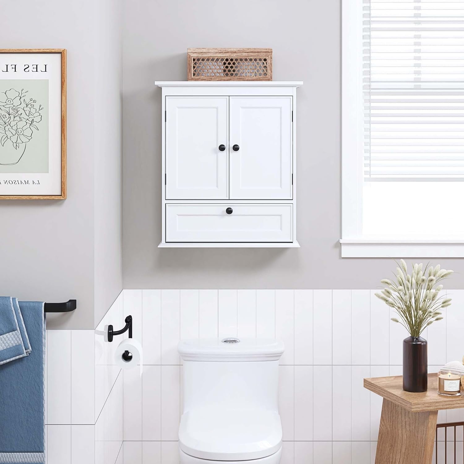 Spirich Bathroom Wall Cabinet with Adjustable Shelf and Door Knobs, White
