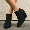 thumbnail image 3 of Mepaouo Womens V Cut Wedge Ankle Booties Closed Toe Stacked Wedge Walking Winter Boots(Black,6), 3 of 7