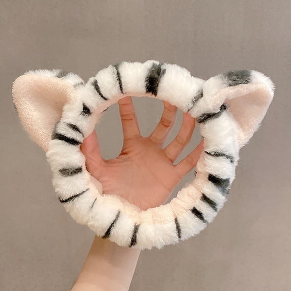 Skymirror Women Headband Ear Tiger Pattern Headdress Good Elasticity Cartoon Hairband for Washing Face
