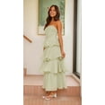 thumbnail image 4 of Women Summer Strapless Maxi Dress Ruffle Tiered Solid Backless Smocked Elegant Flowy Beach Long Dresses Light Green S, 4 of 8