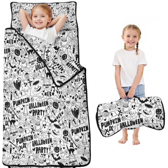 Halloween Doodle Halloween Elements Toddler Nap Mats for Kids Preschool,50"x20" Sleeping Mat Bag or Kids,Toddler Sleeping Bag,Toddler Nap Mat or Daycare