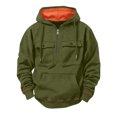 thumbnail image 2 of Hearthz Quarter Zip Flannel Hoodie for Men Cargo Men's Sweatshirts and Hoodies Fall Winter Warm Mens Fleece Sweatshirt with Pocket Green XL, 2 of 8