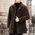 thumbnail image 7 of QUNYINEY Mens Coats Long Sleeve Brown Solid Faux Fur Overcoat Loose Button Down with Pocket Outerwear Coats, 7 of 7