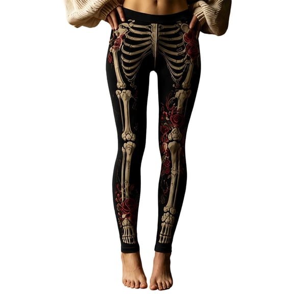 SJLDQY Halloween Leggings for Women Skeleton Graphic Yoga Pants Hallowmas High Waisted Stretchy Workout Leggings