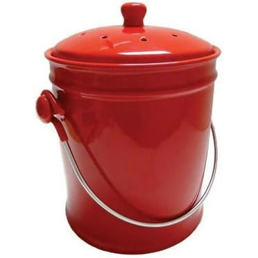 1-Gallon Ceramic Compost Bin in Red