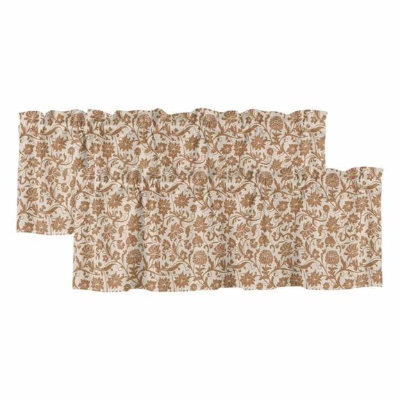 Brown Floral Curtain Valances for Windows, Kitchen Valance Window Treatments Panel 2 Pack, Vintage Rustic Flowers Botanical Spring Rod Pocket Short Curtains for Bathroom Bedroom 54 x 18 Inch