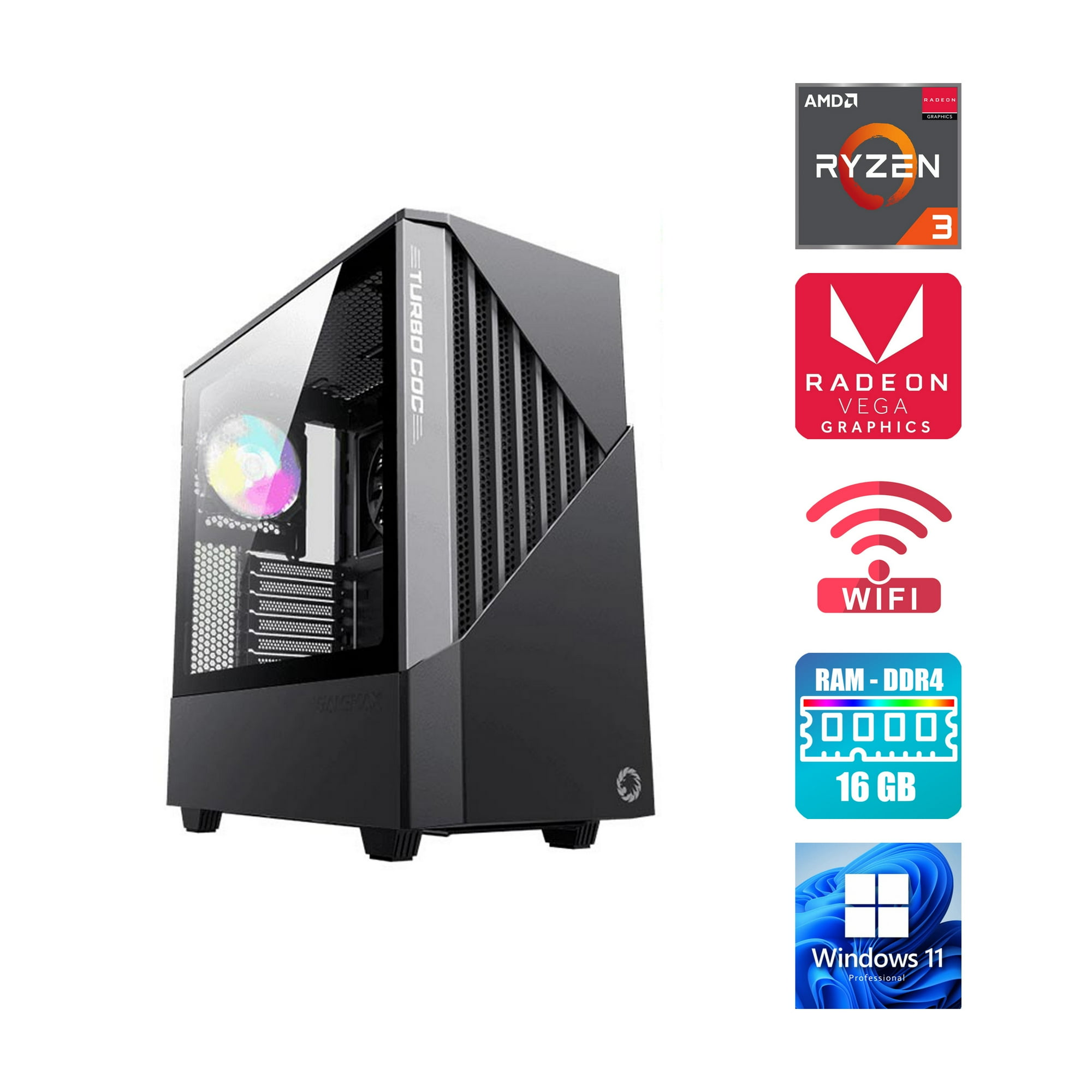 Pc Gamer Amd Ryzen 3 3200G - Gráficos Vega - 16 Gb Ram - Ssd 500Gb M.2 - Gamemax Contac Coc B/G
