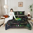 thumbnail image 4 of Manfei Moon Skeleton Skull Queen Comforter Set, Damask Flower Print Bedding Comforter Set, Mystic Boho Moon Stars Galaxy Reversible Bedding Set, Breathable Home Decor, 3pcs, 4 of 8