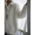thumbnail image 2 of Womens Cardigan Sweater Long Sleeve Cardigan Button Down V Neck Knit Top Fashion Knitwear Cream White M, 2 of 6