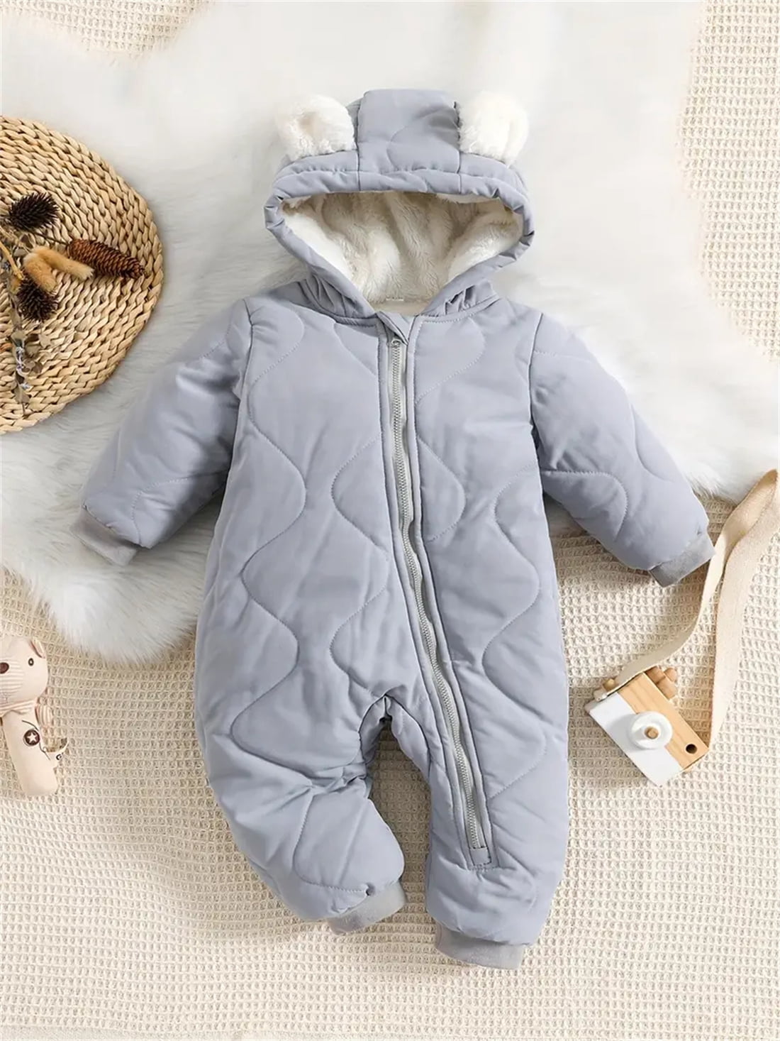 WIBACKER 3-24M Infant Hooded Thick Romper Long Sleeve Zipper Fleece Warm Winter Coat for Baby Toddler Boys Girls