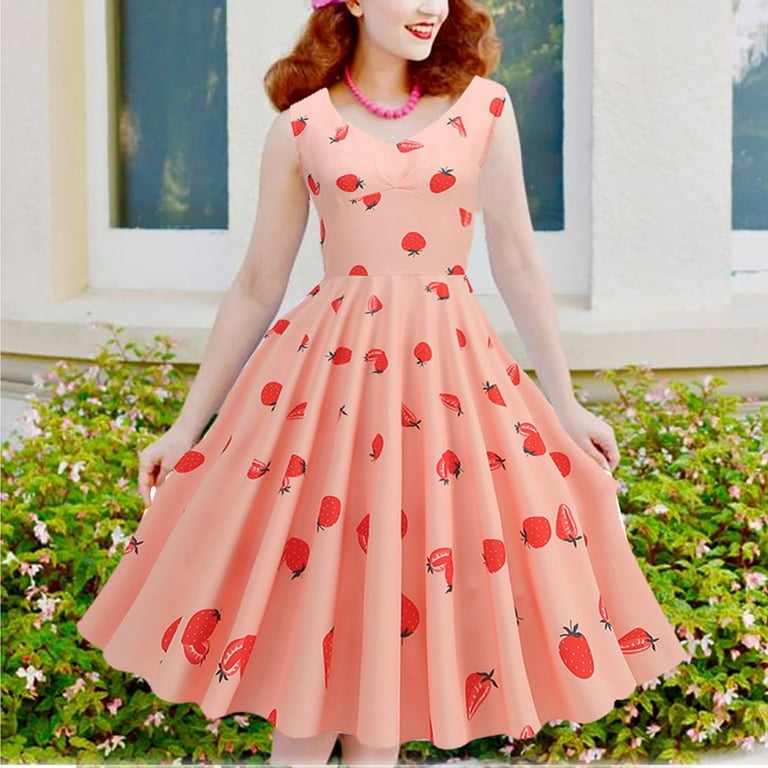 Spring Summer Dress Green Fresh Cute Sweet Strawberry Print Dress Classy Dresses for Women