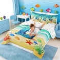 thumbnail image 4 of Manfei Cartoon Initial E Beach Seashell Starfish Bedding Comforter Set for Kids Boys and Girls, Nautical Alphabet Print Full Bedding Set, Stars Reversible 7 Pieces, 4 of 6