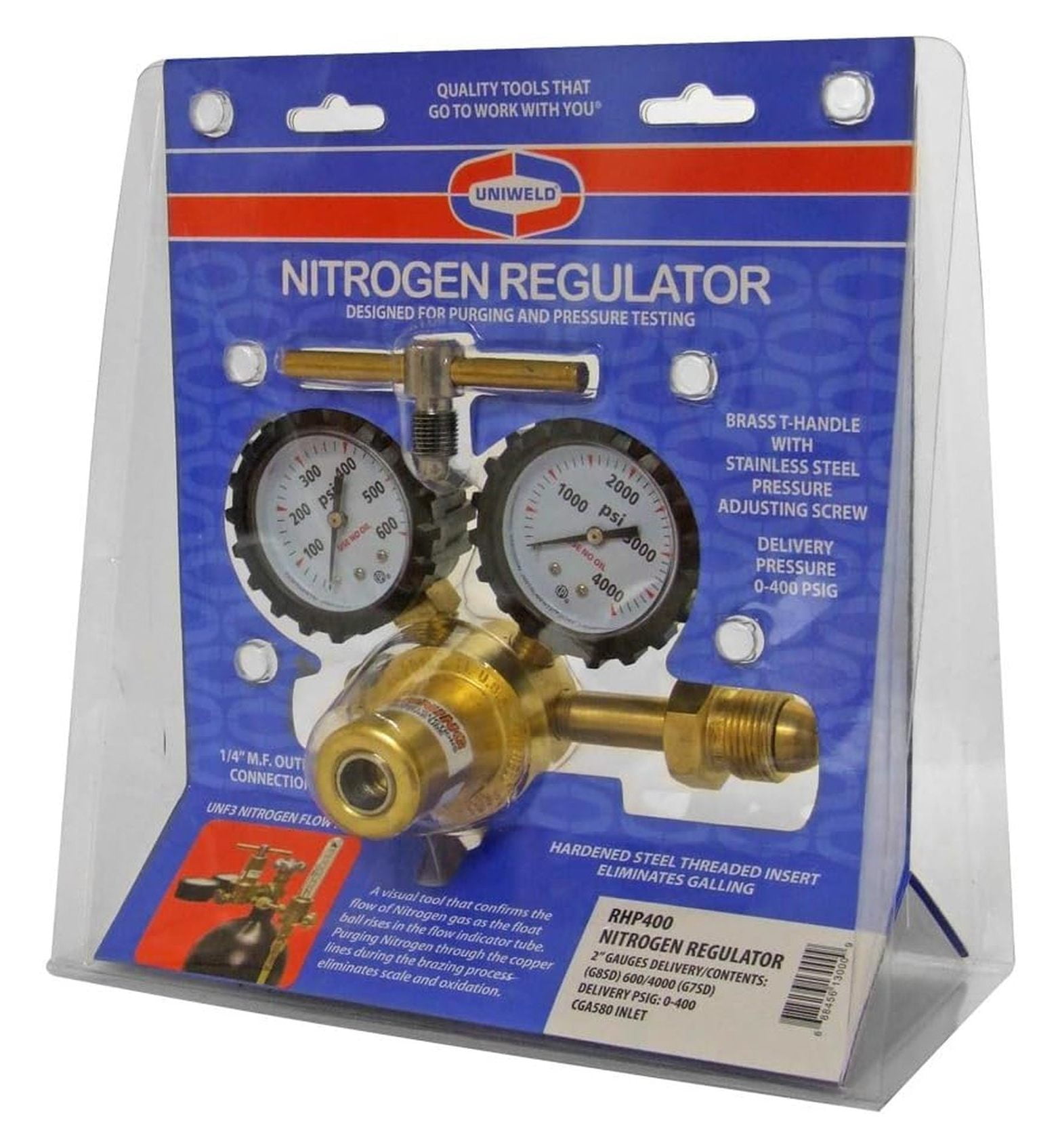 RHP400 Nitrogen Regulator with 0-400 PSI Delivery Pressure, CGA580 Inlet Connection and 1/4-Inch Male Flare Outlet Connection