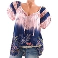 thumbnail image 4 of Blusa Camisa estampada de manga corta con cuello en V Blusa suelta Mujer Top de verano, Rosa, M Yuarrent AP001925-18, 4 of 7