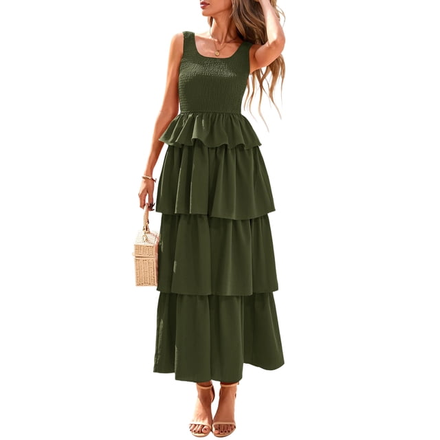 Vestido PRETTYGARDEN para mujer 2025, verano, sin mangas, color verde militar