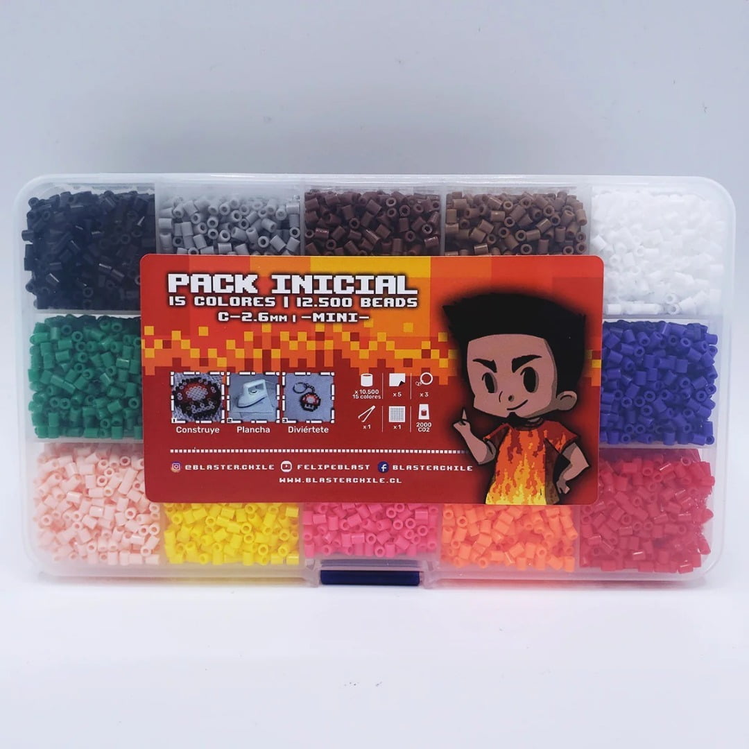 Fuse Beads Kit 2.6mm - 10,000 Beads Organizer Case, 15 Colors  + 2,000 Black Beads, 50x50 Pegboard, Key Rings, Metal Tweezer, Ironing Paper - Perfect for Kids and Adults DIY Craft Projects