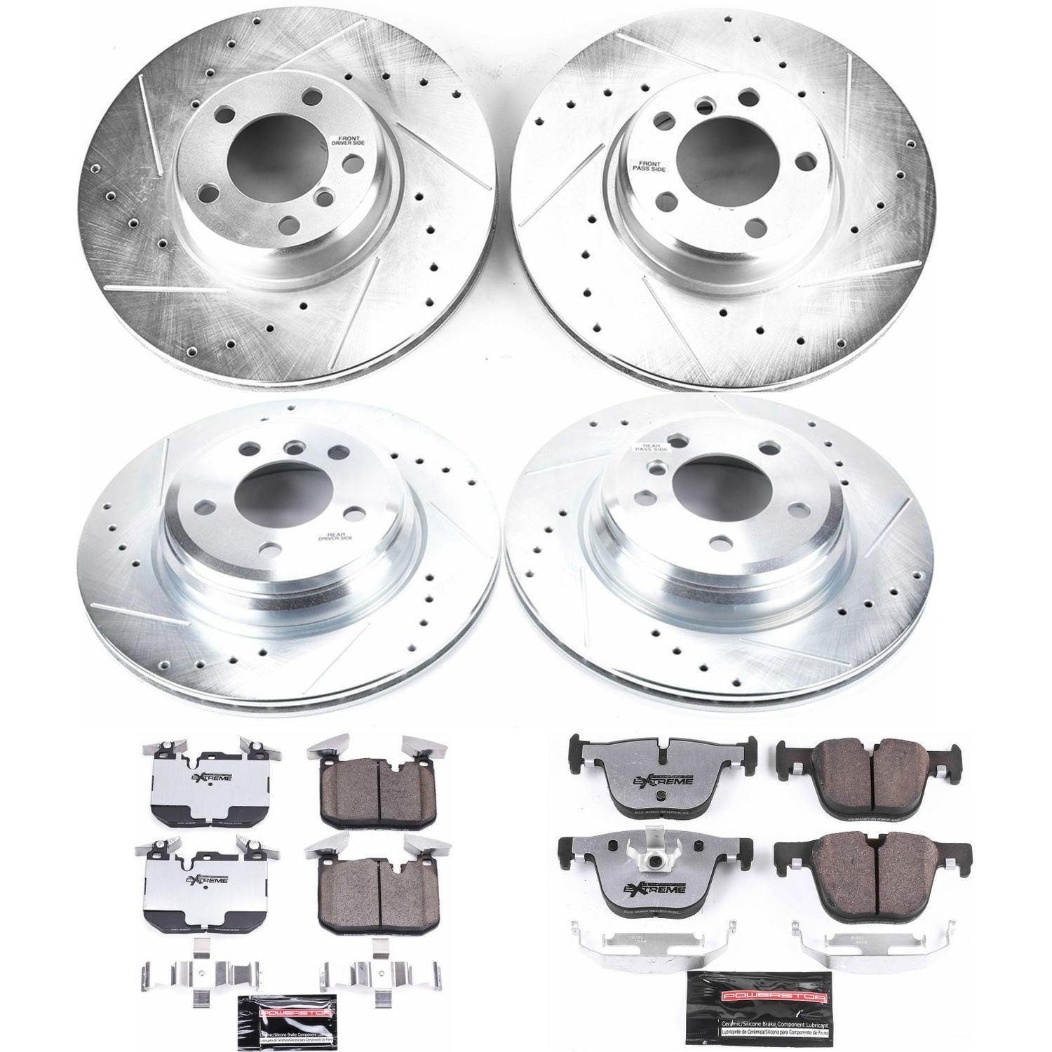 PowerStop Front and Rear Z26 Street Warrior Carbon-Fiber Ceramic Brake Pad and Drilled and Slotted Rotor Kit Fits: BMW Select Models K6654-26