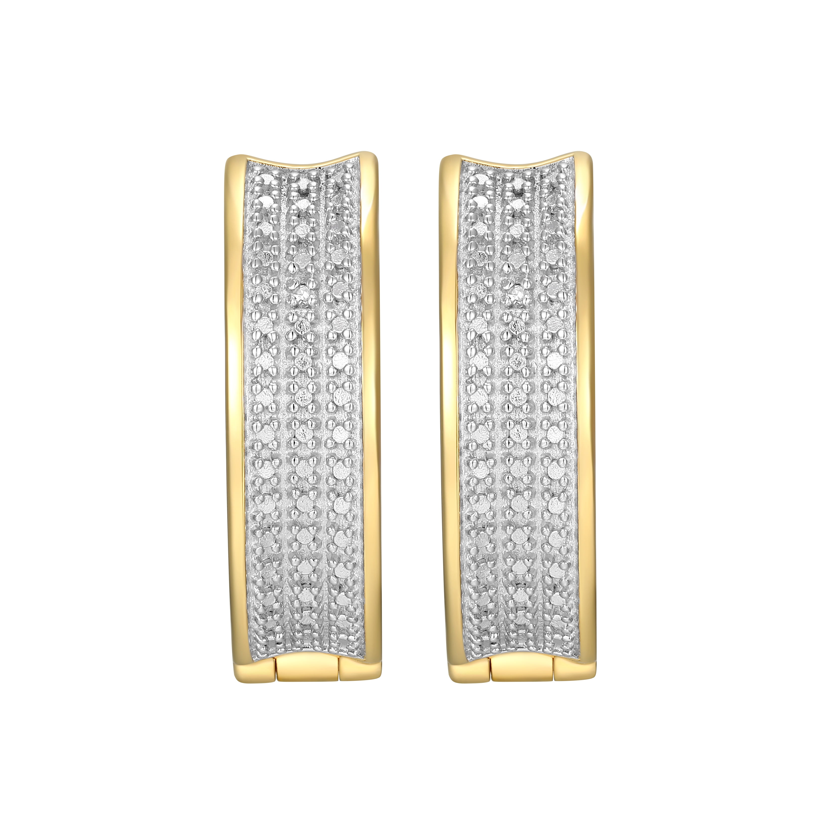 Forever Facets Diamond Accent Wide Hinged Hoop Earrings in 18k Yellow Gold and Rhodium over Sterling Silver, Adult Female